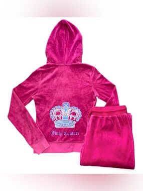 Juicy Couture Y2K Pink and Blue Velour Hoodie and Pants Tracksuit
